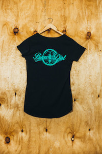 Women's Black/Aqua Bikes & Dirt T-shirt QMTBC