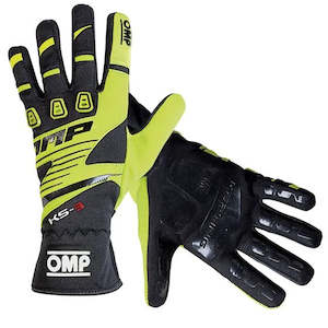 Professional motor racing: OMP Gloves KS3 Black/Fluro Yellow