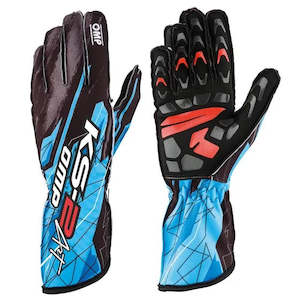 Professional motor racing: OMP Gloves KS2 Art Black/Cyan