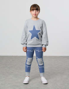 KR1616 STAR PUFFBALL SLEEVE CREW