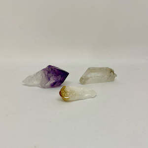 LAZULI RAGLAN BOXED AMETHYST, CITRINE & QUARTZ CRYSTALS