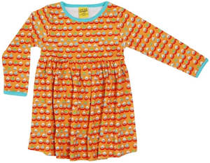 Duns Sweden LS Dress with Gathered Skirt - Sailing Boats - Orange