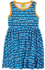 Duns Sweden Sleeveless Dress with Gathered Skirt - Sailing Boats - Blue ** LAST ONE sz 80cm