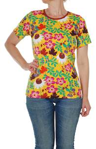 Duns Short Sleeve Tees: Duns Sweden Adult SS Tee - Autumn Flowers - Yellow