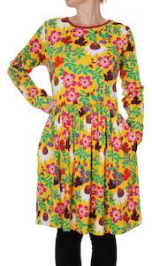 Duns Sweden - Adult LS Dress with Gather Skirt - Autumn Flowers - Yellow