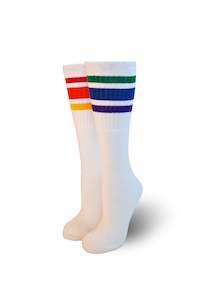 Queens Birthday Holiday Weekend Sale: Pride Socks 14in white tubes - Courage