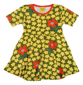 Duns Sweden - Skater Dress - Flowers - Olive