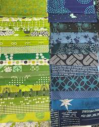 Remnant Fat Sixteenth Blue & Green Mixed Prints - Various