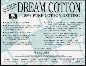 Request 100% Cotton Batting Twin Size - Quilter’s Dream