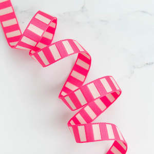 Bold Stripe Webbing 1” Neon Pink & Off White