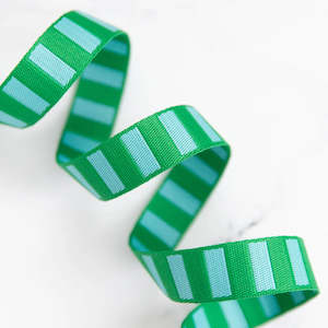 Bold Stripe Webbing 1” Billiard & Turquoise