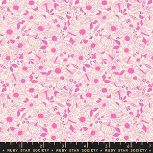 Tiny Frights Halloween Floral in Neon Pink Fat Quarter - RSS Collective