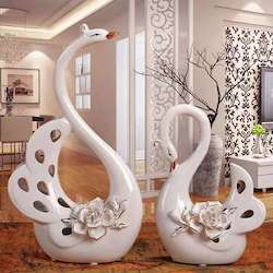 A Pair White Swan Lovers Home Decor Ceramic Crafts (Medium)