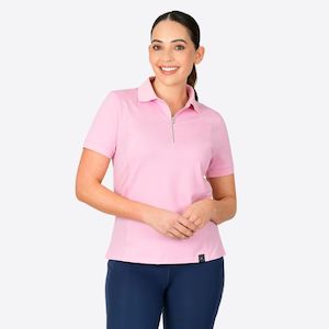 Casual: Peta Zip Neck Panel Polo - Candy Floss