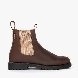 Footwear: Oscar Leather Boot - Bitter Chocolate/Rose Gold