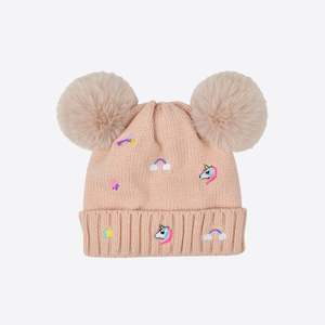 Socks: Kids Embroidered Fun Beanie - Dusty Pink