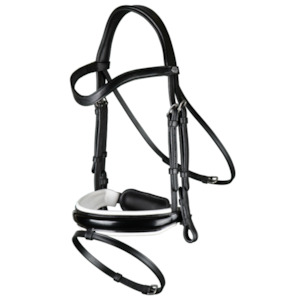 Working Patent Large Crank Noseband Bridle with White Padding and Flash - Black (Cob)