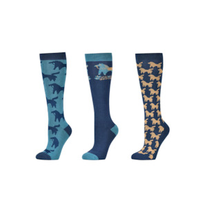 3 Pack Adults Socks - Navy Nordic Ponies