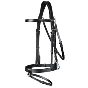 Bridles: Working Flat Leather Bridle with Snap Hooks - Black