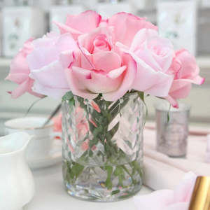 Homewares: CLEAR HERRINGBONE MIXED PINK ROSE BUDS