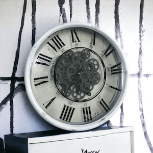 White Vintage Roman Gears Clock