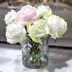 FRENCH PINK & GREEN ROSES HERRINGBONE