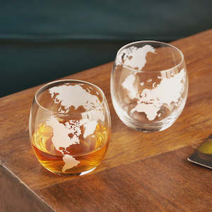 Homewares: 2PC GLOBE WHISKEY GLASSES