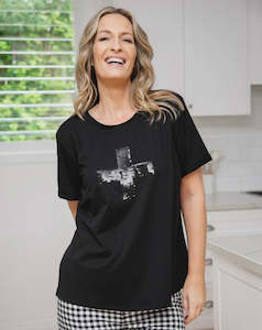 BLACK CROSS SEQUIN TEE