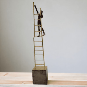 MAN CLIMBING ON LADDER