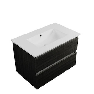 Armada Wall Hung Vanity 2 Drawer 750mm Black Rift