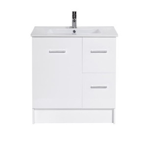 Boston Floor Standing Vanity 2 Drawer 1 Door 750mm White Gloss