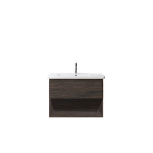 Carlton Wall Hung Vanity 1 Drawer Open Shelf 800mm Charred Oak