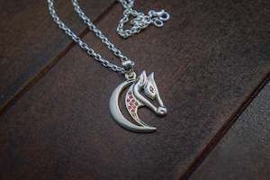 Horse Head Pendant - Sterling Silver - Garnets