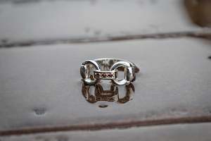 Snaffle Bit Link Ring - Sterling Silver - Garnets