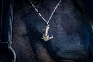 Jewellery: Riding Boot Pendant - Sterling Silver - 9ct Gold Spur - Garnets