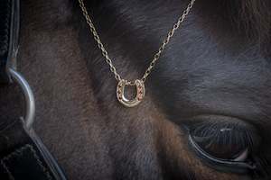 Horse Shoe Pendant - 9ct Gold - Garnets