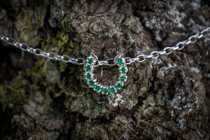 Horse Shoe Bubble Pendant - Emeralds