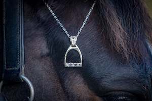 Stirrup Pendant - Sterling Silver - Jumbo - Diamonds