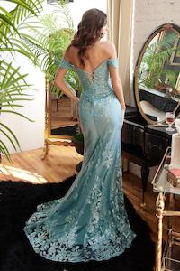 Ladivine Aqua Embellished Evening Gown