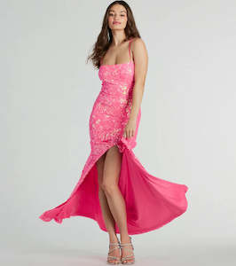 Windsor Hot Pink Sequin Knit Evening Gown