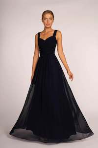 Elizabeth K GLS Navy Chiffon Evening Gown