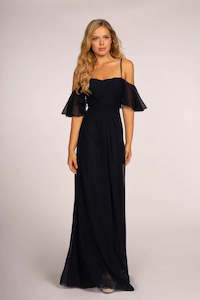 Elizabeth K Navy Chiffon Maxi Evening Gown