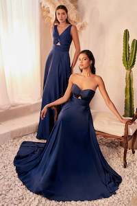 Ladivine Smokey Blue Strapless Evening Gown