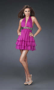 La Femme Fuchsia Ruffled Mini Dress