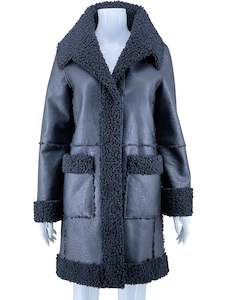 Elie Tahari Black Shearling  Faux Leather Coat