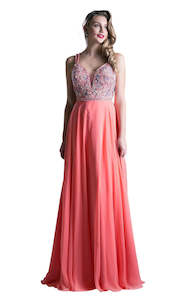 Cinderella Divine Beaded Coral Evening Gown