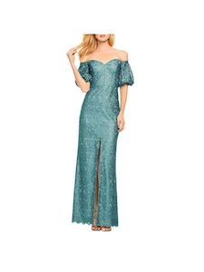 Aidan Mattox Green Column Evening Gown