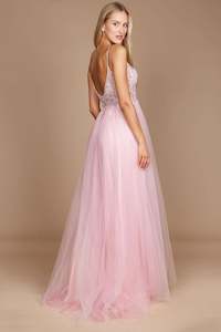 Dylan & Davids Embellished Pink Tulle Evening Gown