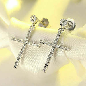 Cubic Zirconia Cross Drop Earrings