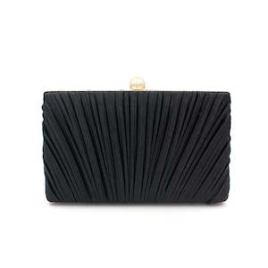 Black Pleated Silk Evening Clutch